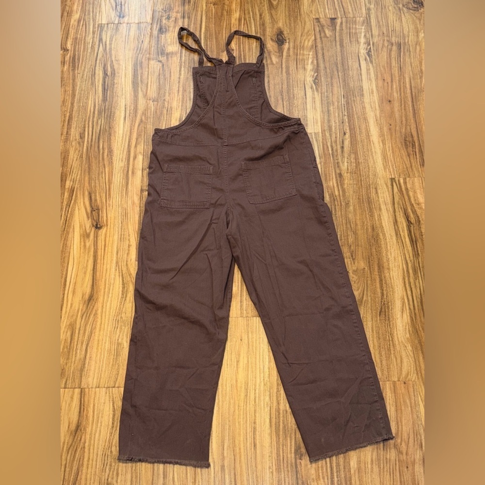 Aerie women’s medium overalls jumper werk & play twill brown crop ankle frayed - Picture 7 of 14